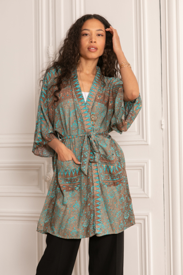 Wholesaler Last Queen - Belted kimono with bohemian print