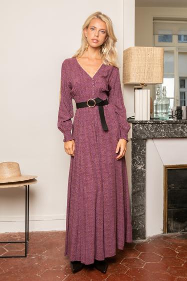 Wholesaler Last Queen - V-neck maxi dress adorned with Paisley printed buttons, invisible pockets