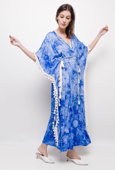 Grossiste Last Queen - Maxi robe longue tie-and-dye avec pompons