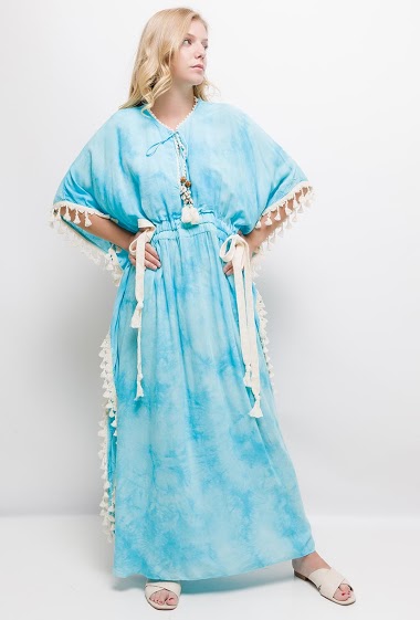 Grossiste Last Queen - Maxi robe longue tie-and-dye avec pompons