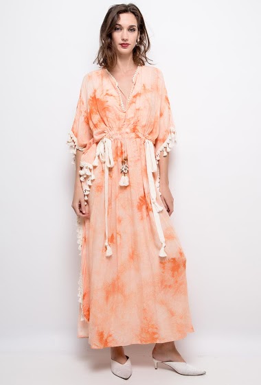 Long tie and dye long dress with tassels