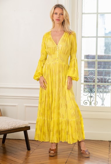 Großhändler Last Queen - Lackfarbenes lockeres Kleid mit Goldeffektdruck, unsichtbare Taschen