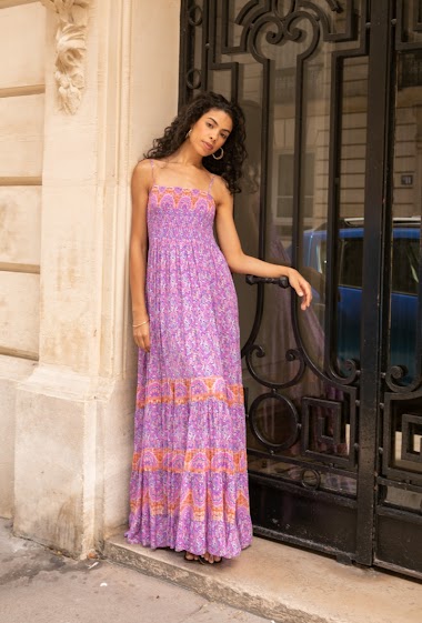 Wholesaler Last Queen - Bohemian dress with v-neck and straps