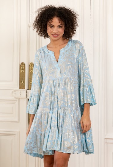 V-neck tunic bohemian dress with gilding effect