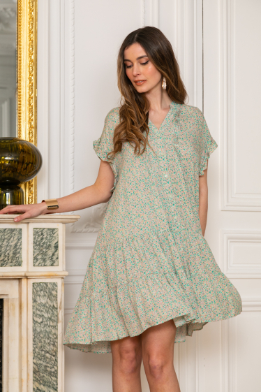 Wholesaler Last Queen - Liberty print shirt dress, buttoned in front with short sleeves