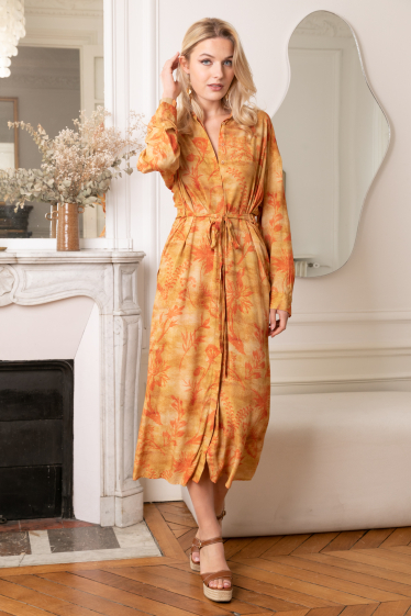 Wholesaler Last Queen - Belted shirt dress with open back, crossover cut