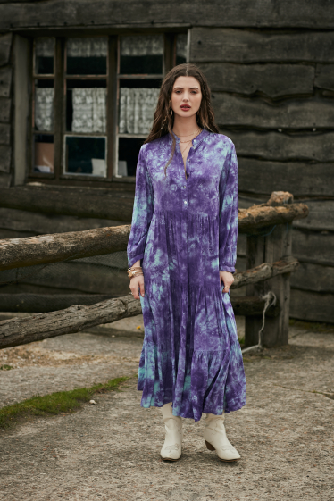 Wholesaler Last Queen - Faded shirt dress, buttoned in front with gathers