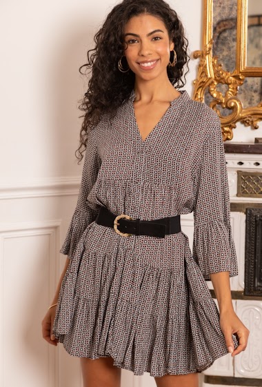 Grossiste Last Queen - Robe chemise tunique avec col V, à imprimé bohème