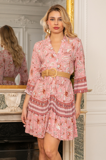 Wholesaler Last Queen - Tunic shirt dress with V-neck, bohemian print