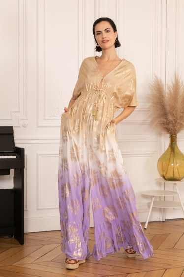Grossiste Last Queen - Robe combinaison avec pantalons évasé, coupe ample à imprimé dorure