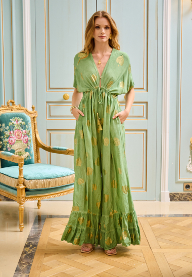 Wholesaler Last Queen - Jumpsuit dress with flared pants, loose fit with gold print