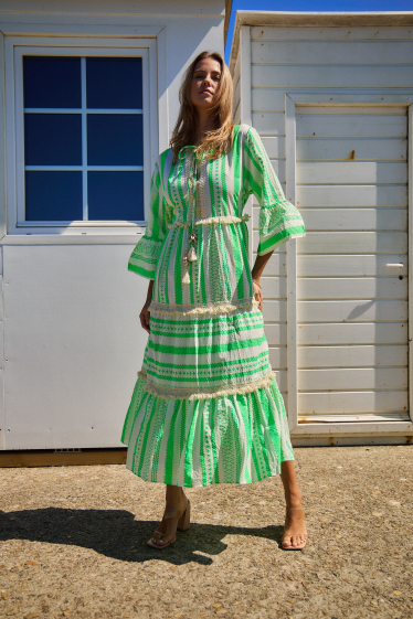 Großhändler Last Queen - Symmetrisches fluoreszierendes Kleid, ausgestellter Schnitt mit Rüschen