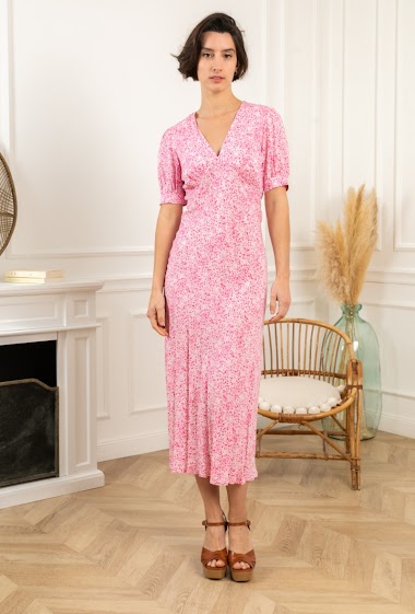 Wholesaler Last Queen - V-neck floral print dress with short sleeves