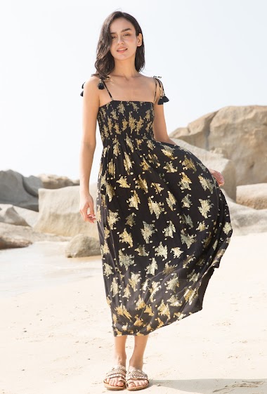 Wholesaler Last Queen - Strappy long dress with pompoms and visible pockets