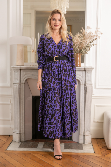 Robe longue col V imprim e coupe ample fronces Last Queen