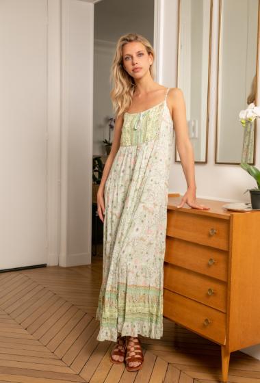 Großhändler Last Queen - Langes Kleid mit dünnen Trägern mit Bohemian-Print und Schnüren