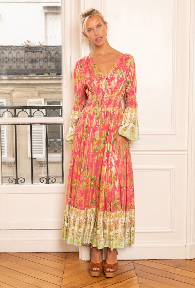 Wholesaler Last Queen - Long dress with bohemian print buttoned on the front