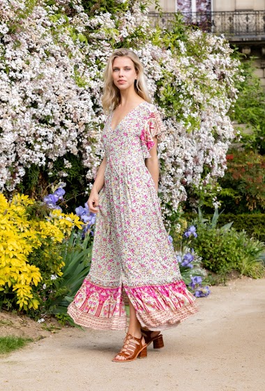 Großhändler Last Queen - Langes Kleid mit Blumendruck, vorne geknöpf