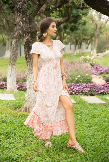 Wholesaler Last Queen - Long dress with floral print, buttoned at the front