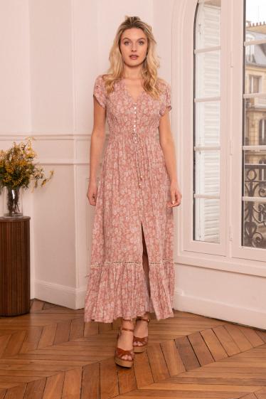 Großhändler Last Queen - Langes Kleid mit Blumendruck, vorne geknöpf