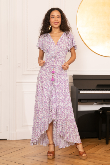 Wholesaler Last Queen - Bohemian print button-front maxi dress
