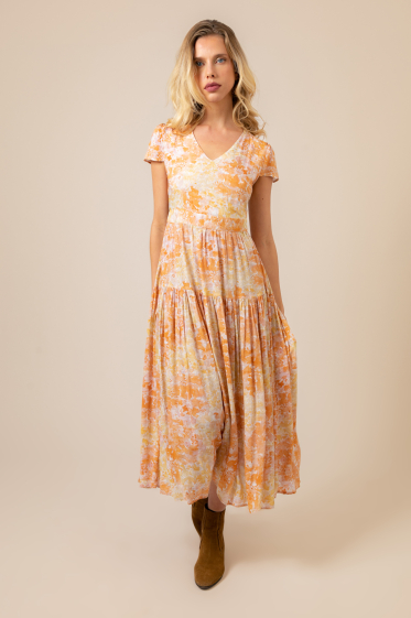 Wholesaler Last Queen - Long printed dress, backless with ties to tie