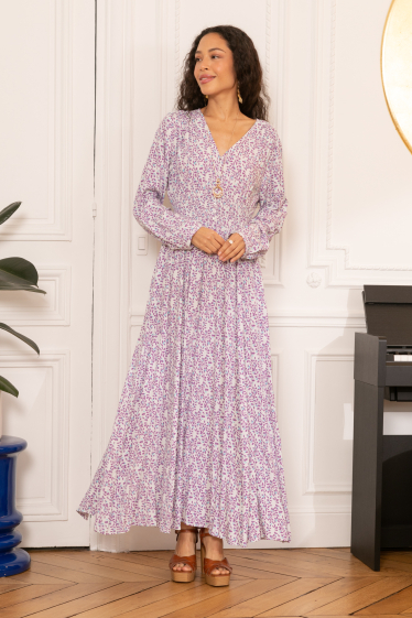 Wholesaler Last Queen - Long dress with liberty print, buttoned in front, invisible pockets