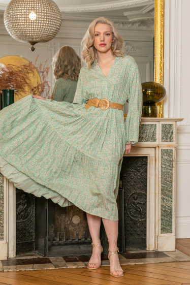 Wholesaler Last Queen - Long dress with liberty print, flared cut with gathers