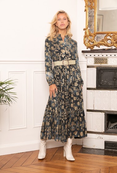 Wholesaler Last Queen - Long bohemian printed dress loose fit washed out gold effect