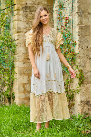 Wholesaler Last Queen - Tie and dye tunic dress embroidered with sequins, V neckline