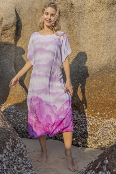 Großhändler Last Queen - Langes zweifarbiges Kleid mit Gürtel, Rundhalsausschnitt mit unsichtbaren Taschen