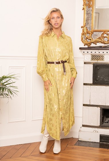Großhändler Last Queen - Langes Hemdblusenkleid mit Goldeffektdruck