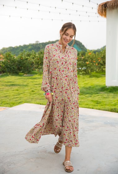 Long floral-print tunic shirt dress