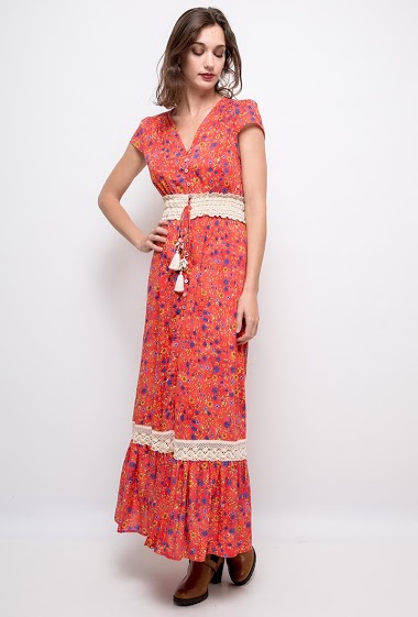 Wholesaler Last Queen - Long bohemian printed dress with buttoned front