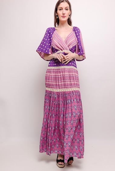 Wholesaler Last Queen - Long bohemian printed dress with buttoned front