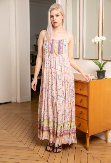 Wholesaler Last Queen - Long sleeveless dress with bohemian print and tassels