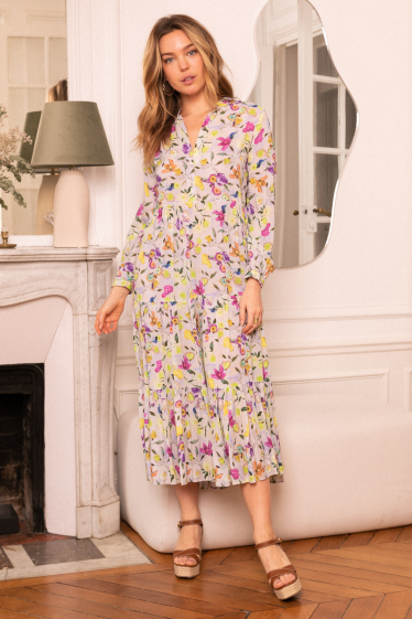 Wholesaler Last Queen - Loose fit ruched printed shirt dress