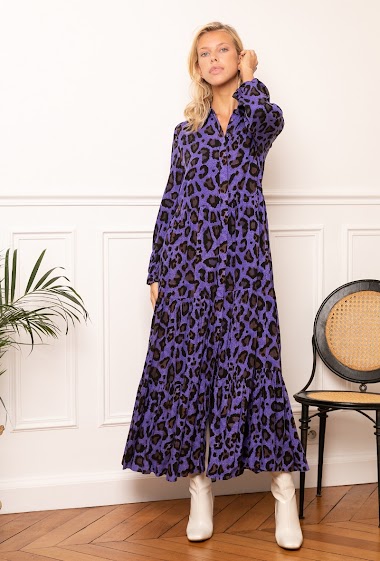 Long printed shirt-style dress loose fit with gathered