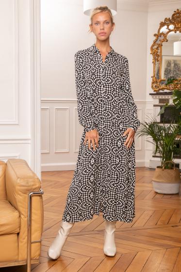 Grossiste Last Queen - Robe longue style chemise imprimée coupe ample à fronces