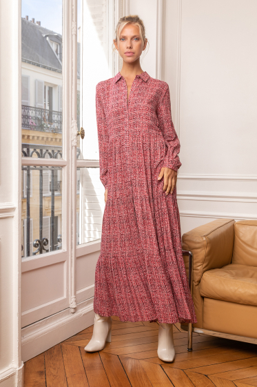 Wholesaler Last Queen - Long printed shirt-style dress loose fit with gathered