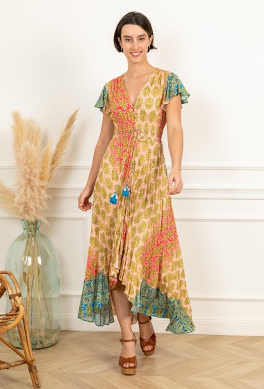 Wholesaler Last Queen - Long ruffled dress, two-tone degraded with gilding effect