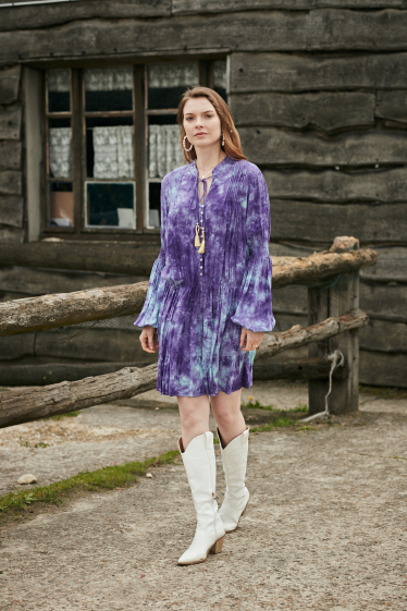 Wholesaler Last Queen - Faded mid-length dress, elastic puff sleeves