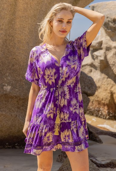 Wholesaler Last Queen - Mid-length dress printed with gilding effect, V-neck buttoned in front