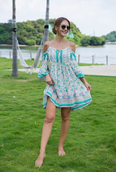 Wholesaler Last Queen - Tunic dress with thin straps bohemian print