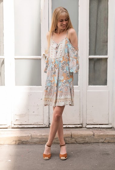 Wholesaler Last Queen - Tunic dress with thin straps bohemian print
