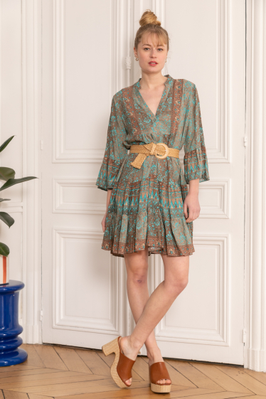 Wholesaler Last Queen - Bohemian print tunic dress, flared cut with gathers