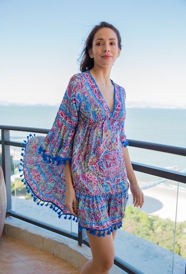 Wholesaler Last Queen - V-neck tunic dress with bohemian print