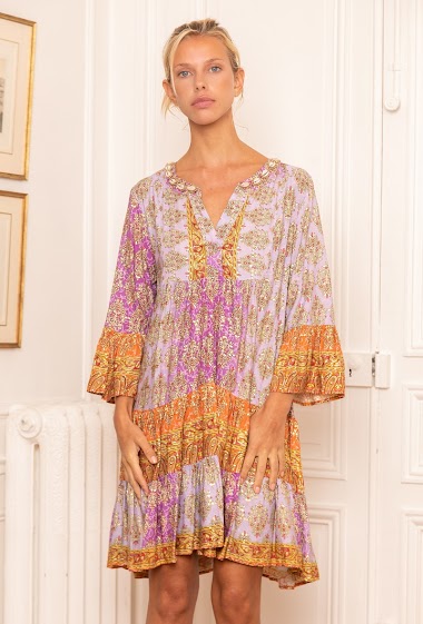 Wholesaler Last Queen - Seashell-embroidered tunic dress with gilding effect