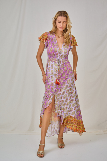Wholesaler Last Queen - Seashell-embroidered tunic dress with gilding effect