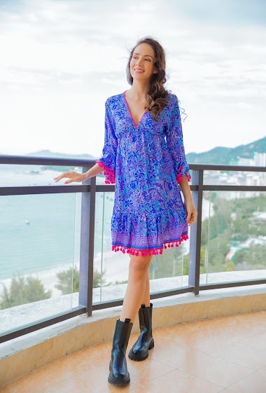 Wholesaler Last Queen - V-neck tunic dress with bohemian print